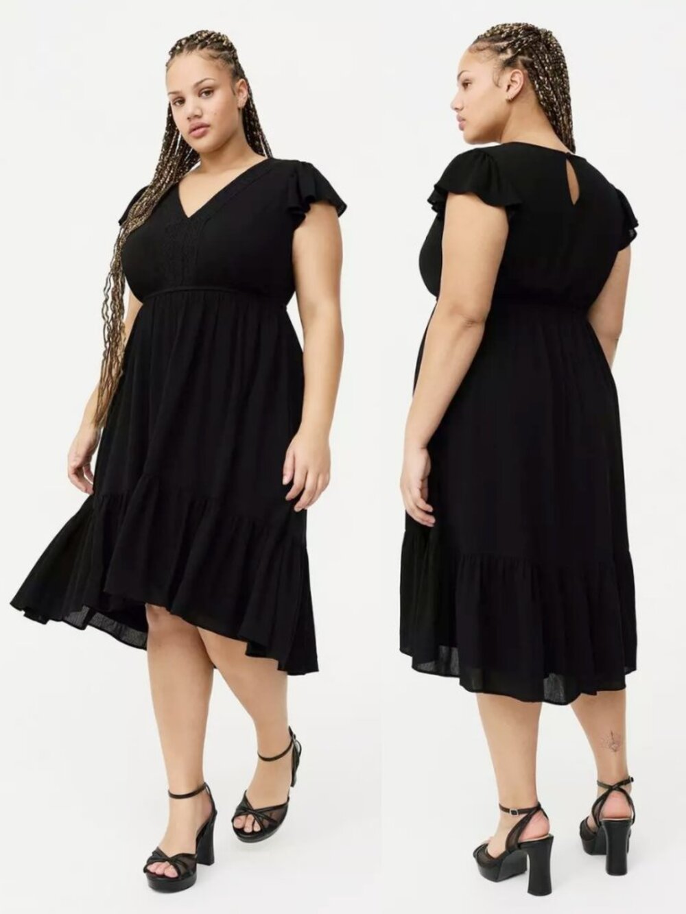 NWT Torrid 1 Black Lace Trim Hi-Low Midi Dress 1X 14 16